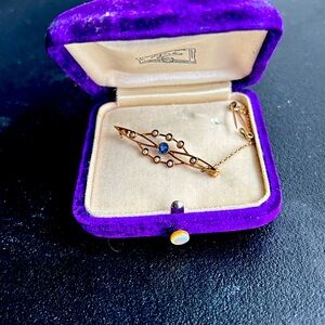 Purple velvet Birks jewelry box with 14 k gold pin